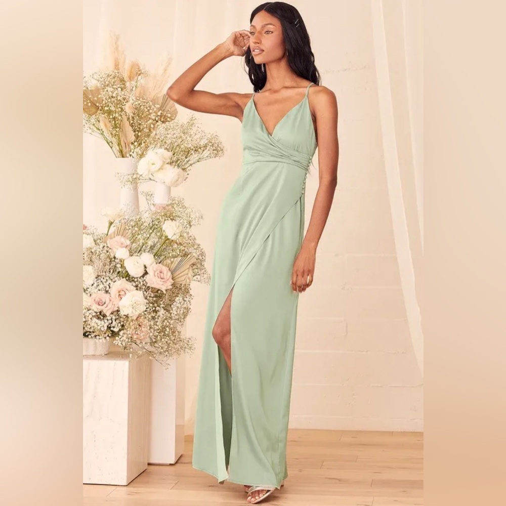 Lulus Elegant Satin Surplice Maxi Dress Women’s Wedding Guest Cocktail Formal